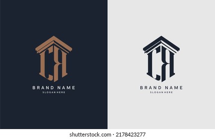 initials CR logo with pillar element. Best for law firm company, legal, lawyer vector monogram design.