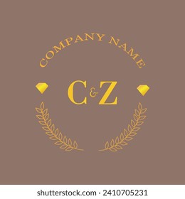 Initials CZ letter monogram diamond gold company luxury