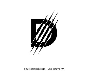initials D with claw scratch symbol design vector illustration isolated on transparent background
