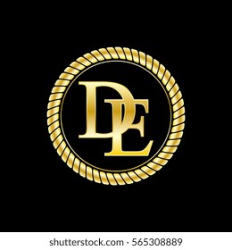 initials d and e logo luxurious golden letters with gold rope