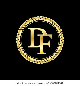 initials d and f logo luxurious golden letters with gold rope