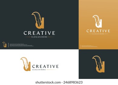 Initials d with feather, with modern combination style, logo design vector.