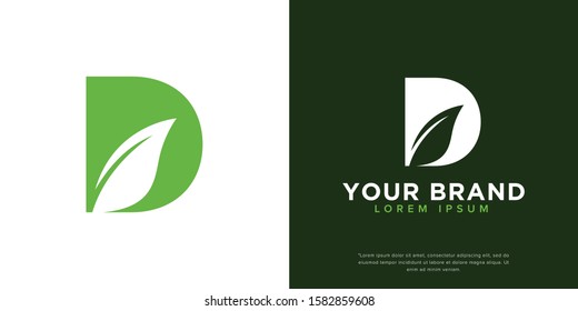 Initials D & green leaf logo design inspiration