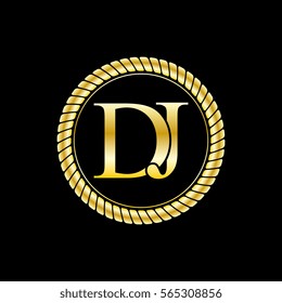 initials d and j logo luxurious golden letters with gold rope
