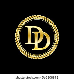initials d and d logo luxurious golden letters with gold rope