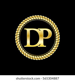 initials d and p logo luxurious golden letters with gold rope