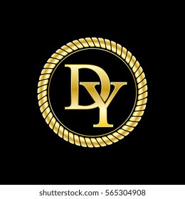 initials d and y logo luxurious golden letters with gold rope