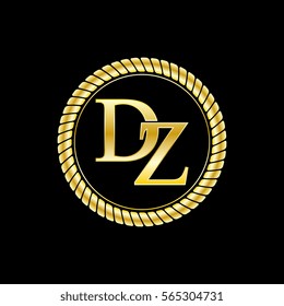 initials d and z logo luxurious golden letters with gold rope