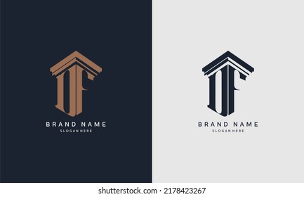 initials DF logo with pillar element. Best for law firm company, legal, lawyer vector monogram design.