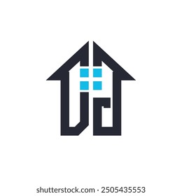 Initials DJ House Logo Design. Creative Letter DJ with House Icon for Real Estate, Property and Business Branding