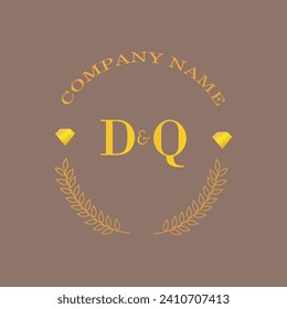 Iniciales carta DQ monograma empresa de oro diamante lujo