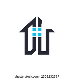 Initials DU House Logo Design. Creative Letter DU with House Icon for Real Estate, Property and Business Branding