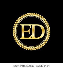 initials e and d logo luxurious golden letters with gold rope