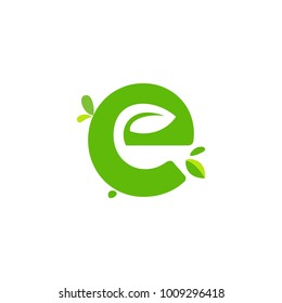 initials E icon logo design, nature green leaf symbol 