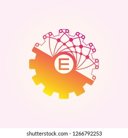 initials E letter , Circuit and Gear icon templates, vector logo technology for business corporate , elements, illustrations