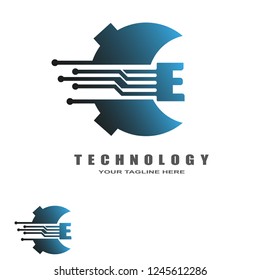 initials E letter , technology logo templates, vector logos for business corporate , element , circuit illustration