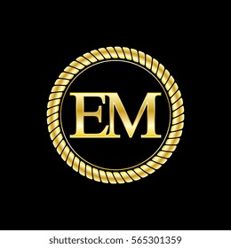 initials e and m logo luxurious golden letters with gold rope