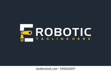 initials E robot arm logo	