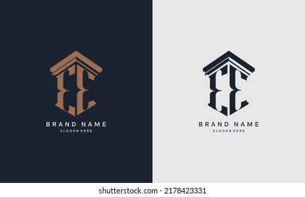 initials EE logo with pillar element. Best for law firm company, legal, lawyer vector monogram design.