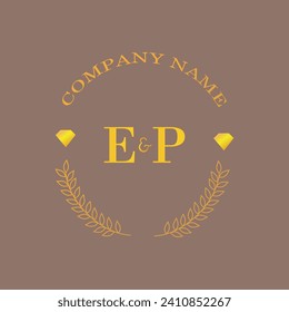 Iniciales carta EP monograma empresa de oro diamante lujo