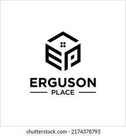 Initials EP Real Estate in the shape of a Hexagon logo vector