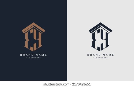 initials EY logo with pillar element. Best for law firm company, legal, lawyer vector monogram design.