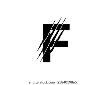 initials F with claw scratch symbol design vector illustration isolated on transparent background