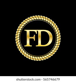 initials f and d logo luxurious golden letters with gold rope