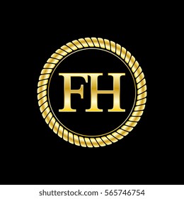initials f and h logo luxurious golden letters with gold rope
