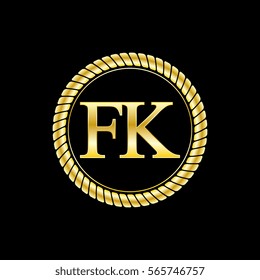 initials f and k logo luxurious golden letters with gold rope