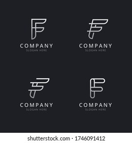 Initials F line monogram logo template with a silver style color for the company