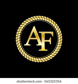 initials a and f logo luxurious golden letters with gold rope