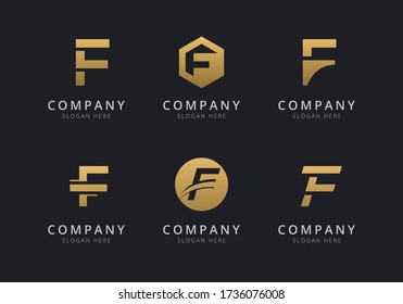 Initials F logo template with a golden style color for the company