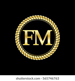 initials f and m logo luxurious golden letters with gold rope