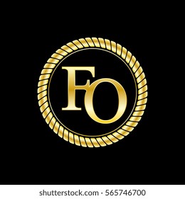 initials f and o logo luxurious golden letters with gold rope