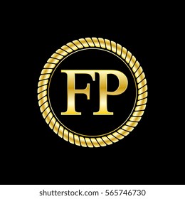 initials f and p logo luxurious golden letters with gold rope