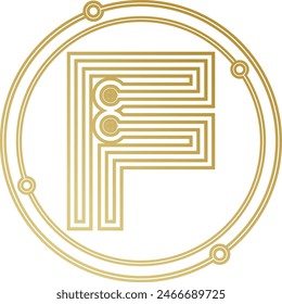 Ilustración de la Plantilla del diseño del logotipo de F Security. Imágenes vectoriales de diseño de logotipo de Tecnología F. F Setting logo diseño color dorado mejor compañía icono identidad