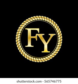 initials f and y logo luxurious golden letters with gold rope