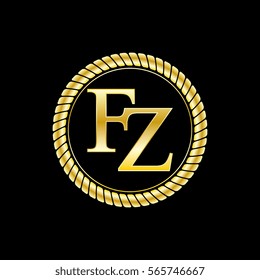 initials f and z logo luxurious golden letters with gold rope