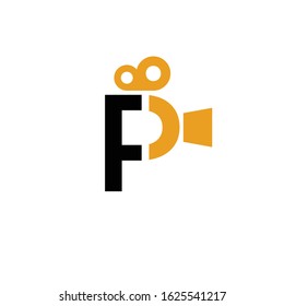 the initials FP logo with a video camera icon vector
