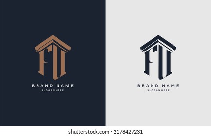 initials FU logo with pillar element. Best for law firm company, legal, lawyer vector monogram design.