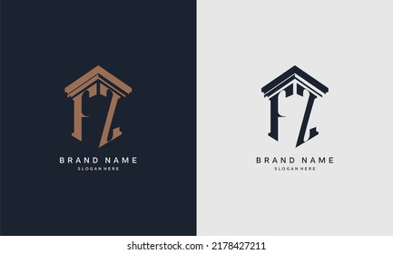 initials FZ logo with pillar element. Best for law firm company, legal, lawyer vector monogram design.
