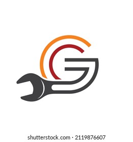 initials g combined with wrench, vector art.
