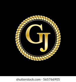 initials g and j logo luxurious golden letters with gold rope
