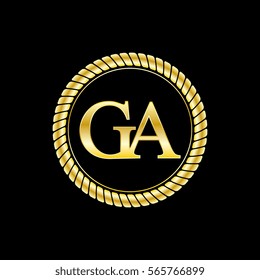 initials g and a logo luxurious golden letters with gold rope