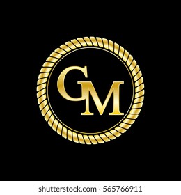 initials g and m logo luxurious golden letters with gold rope