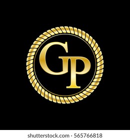 initials g and p logo luxurious golden letters with gold rope
