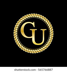 initials g and u logo luxurious golden letters with gold rope