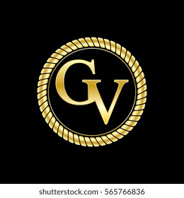 initials g and v logo luxurious golden letters with gold rope