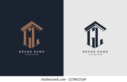 initials GL logo with pillar element. Best for law firm company, legal, lawyer vector monogram design.